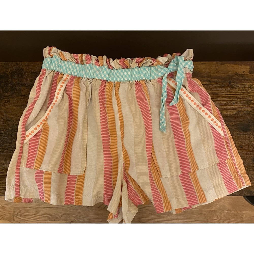 Matilda Jane Shorts Pink Orange Striped She Sells Seashells Daydream Size 8